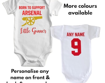 Personalized Arsenal Gunners Baby Bodysuit: Football Baby Grow, Newborn Gift, Custom Name & Number