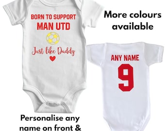 Body personalizzato per neonati del Manchester United: body da calcio, nome e numero personalizzati