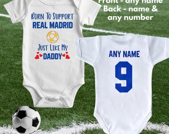 Personalized Real Madrid Baby Bodysuit: Football Fan Gift, Custom Name & Number