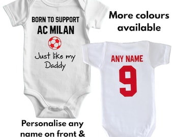 Personalized AC Milan Baby Bodysuit: Football Baby Grow, Newborn Gift, Custom Name & Number