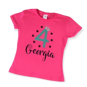 Girls Personalised Birthday T-Shirt, Name And Age Pink Fushia Top, Gift for Girls, Hot Pink Top, Custom Birthday T-Shirt