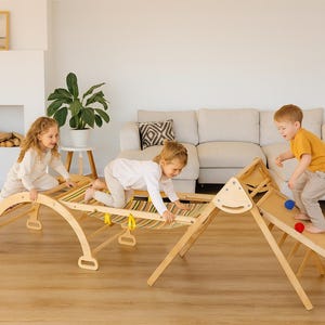 Montessori Climbing Gym for Toddlers - Indoor Wooden Playset with Slide, Arch, Hammock, Net & Climber -Jungle Gym Motor Skill Development
