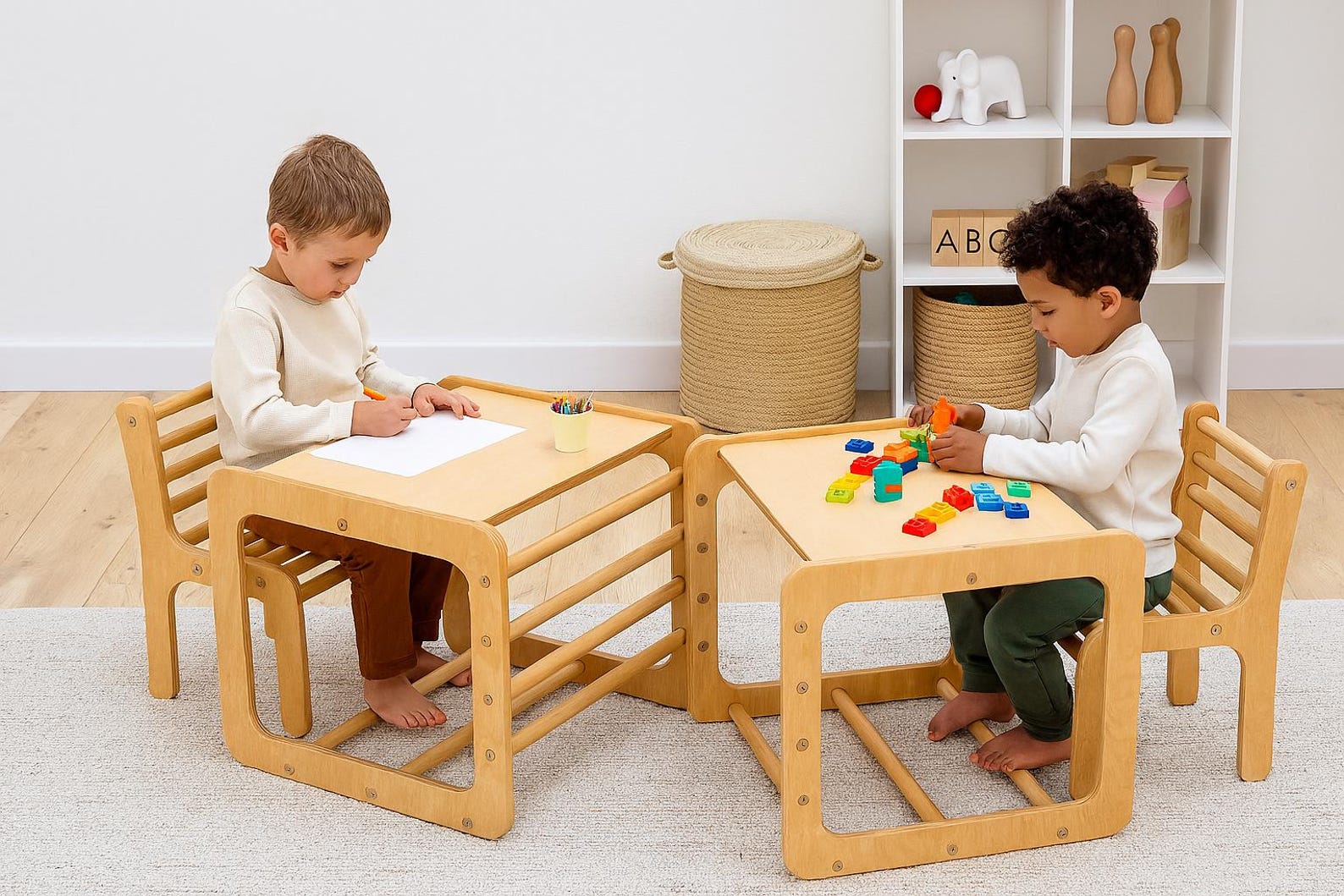 Montessori Toddler Desk and Chair Set - Wooden Kids Study Table for ...