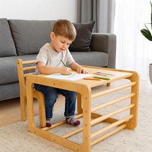 Montessori Wooden Kids Table and Chair Set – Toddler Activity Furniture for Drawing, Reading, Compact & Safe for Small Spaces