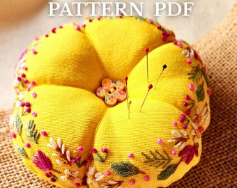 Floral Embroidery Pincushion Pattern, Hand Stitch Needle Cushion PDF (Digital Download)