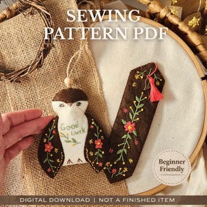 Felt Owl Sewing Pattern PDF with Bookmark - Scandinavian Embroidery Set, Woodland Ornament Tutorial