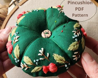 Bright Floral Pincushion Embroidery Pattern PDF, Hand Embroidery Design