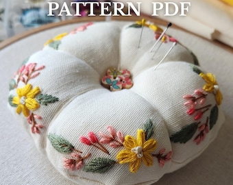 Floral Embroidery Pattern PDF – Pincushion Sewing Tutorial – Instant Digital Download