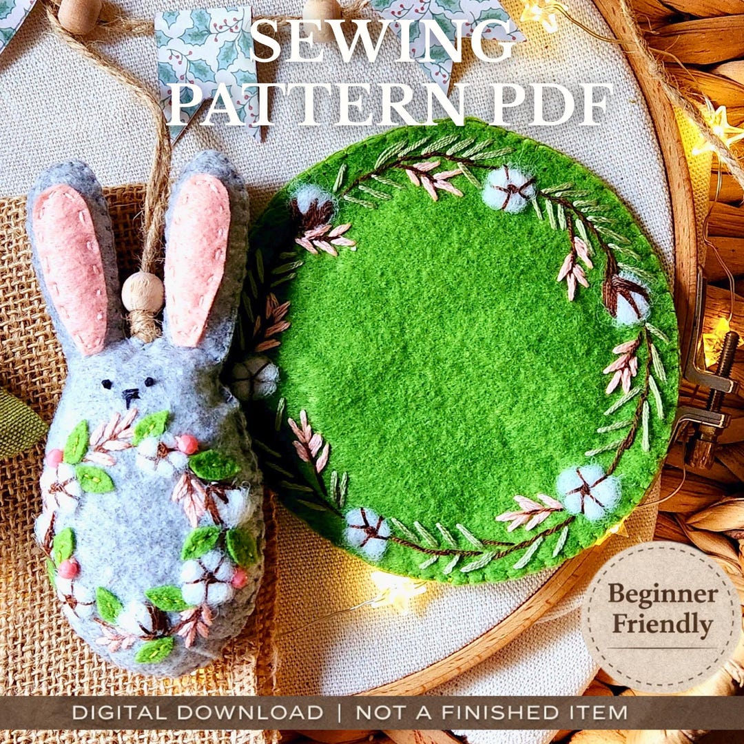 Felt Bunny Sewing Pattern PDF With Coaster, Easter Bunny Ornament, Easy ...