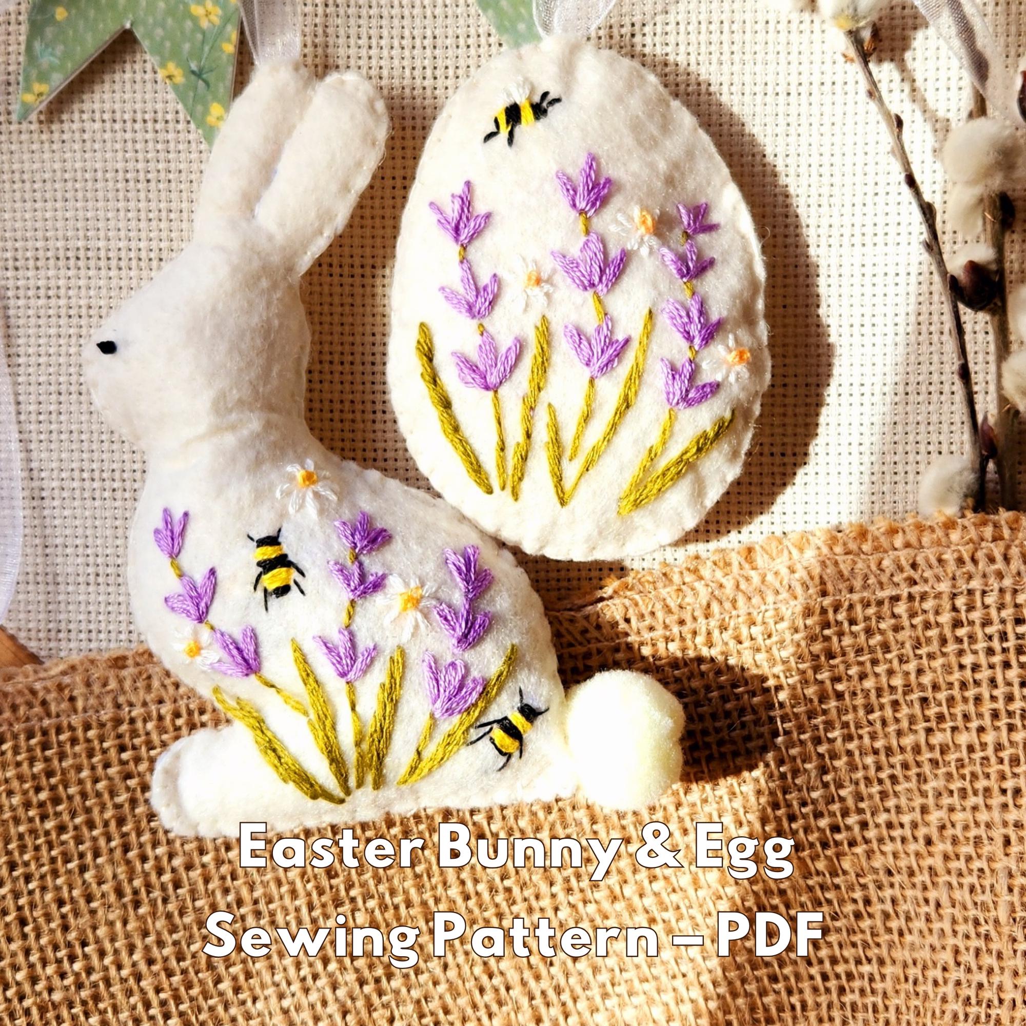 Easter Bunny & Egg Sewing Pattern PDF, Felt Ornament Embroidery ...
