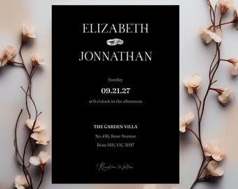 Black Minimalist Wedding Invitation Set: Editable Canva Templates (Digital Download)