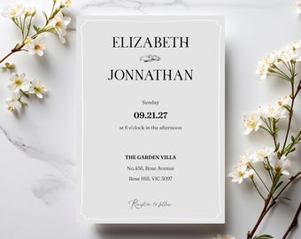 Olivgrüne Hochzeitseinladung: Minimalistische Canva Vorlage (Digitaler Download)