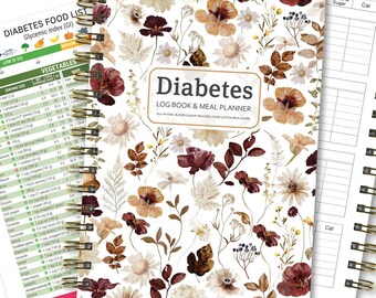 Floral Diabetes Daily Log Book, Flower Design Diabetes Food List Meal Planner, Diabetic Record Monitor for Type 1, 2, Blood Sugar & GI Log