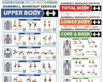 6pcs Dumbbell Workout Poster (11"x17") – Home Gym Exercise & 30-Day Challenge Guide