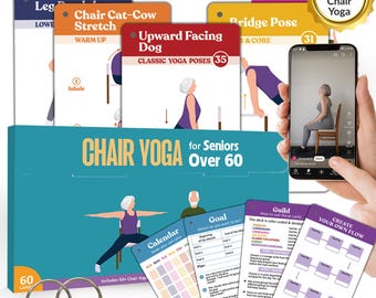 Chair Yoga Cards for Seniors – 50 Poses, Video Guides & Planner