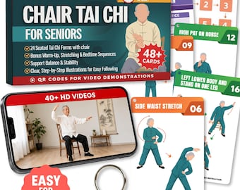 Chair Tai Chi Cards for Seniors – 48+ Seated Exercise Cards, Video Guides, 28-Day Plan