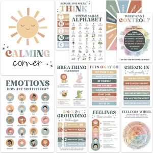12pcs Modern Calming Corner Posters: Emotional Regulation for Kids, Classroom Decor