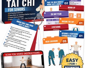 Tai Chi for Seniors Over 60 – 48+ Exercise Cards, Video Tutorials & 28-Day Tai Chi Practice Plan