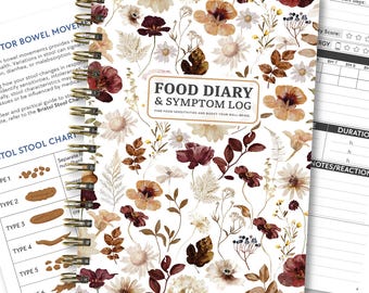 Floral Food Diary and Symptom Tracker, A5 Gut Health Journal, IBS FODMAP Log Book