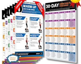 6PCS Vibration Plate Exercise Poster Set – Laminated Workout Charts, 30-Day Planner