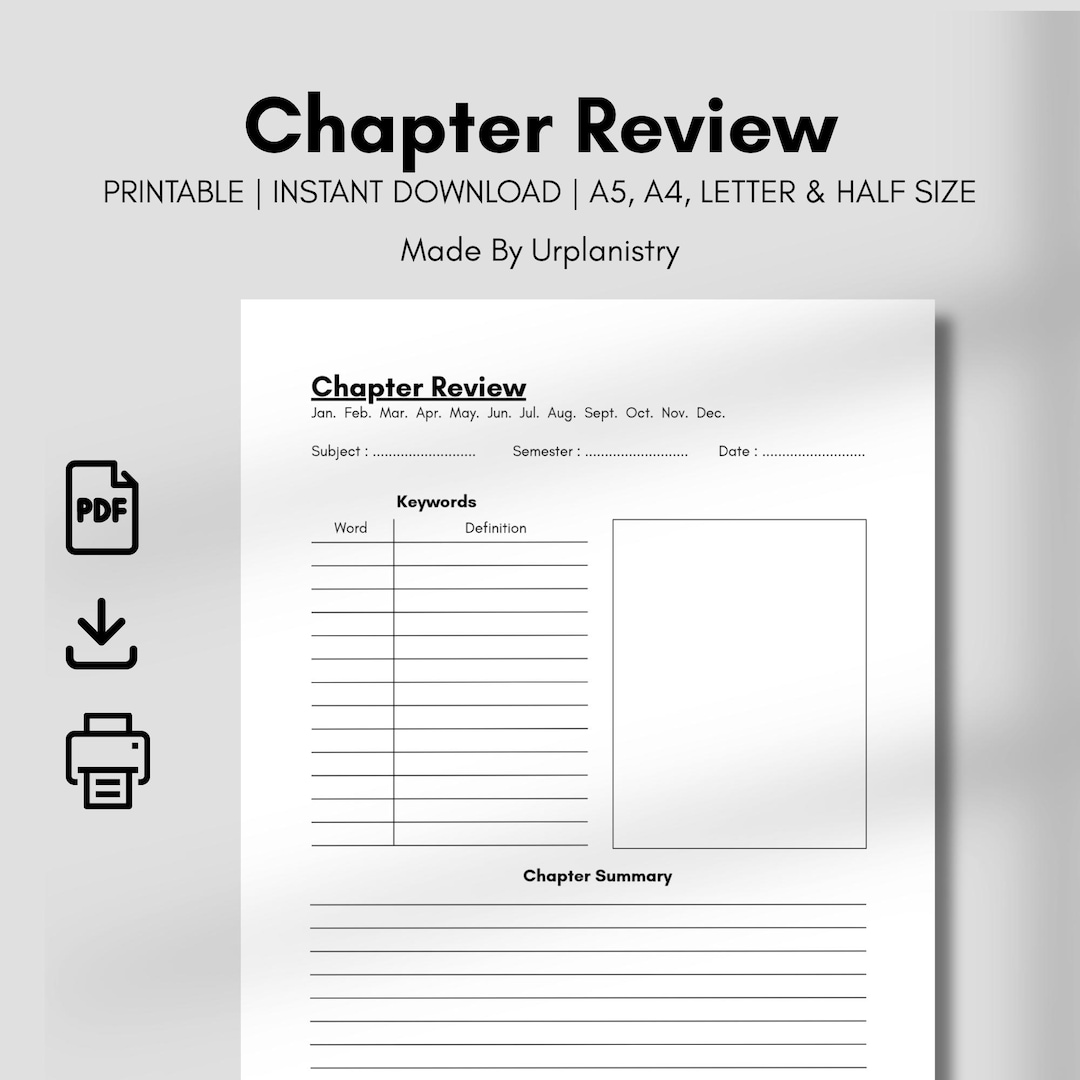 Chapter Review Template Printable | Study Notes, Book Summary, Academic ...