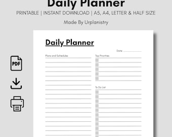 Printable Daily Planner: Undated, Minimalist Design (A4/A5/Letter/Half Size PDF) Instant Download