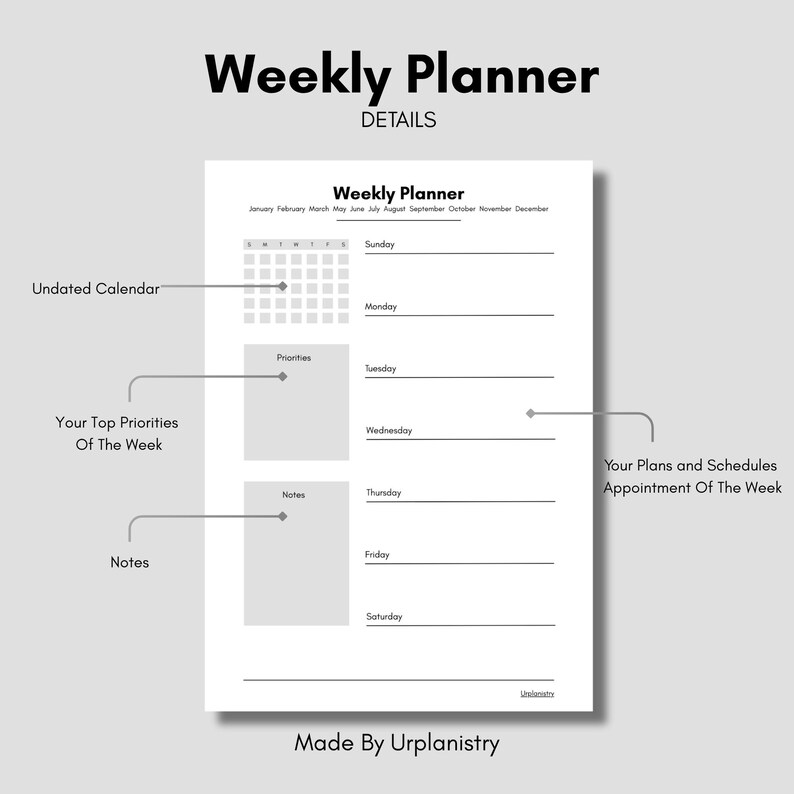 Minimalist Weekly Planner Printable: Undated A4 A5 Letter and Half ...
