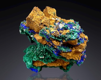 Azurite with Malachite & Calcite – Katanga Copperbelt, DR Congo