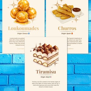 South European Dessert Prints Wall Art | Tiramisu, Churros, Loukoumades (Digital Download) | Sweet Origins Collection