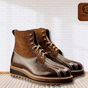 Handmade Leather Moc Toe Work Boots: Rugged Suede & Full Grain