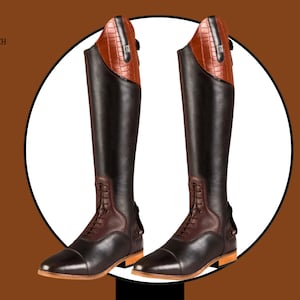 Handcrafted Two-Tone Leather Riding Boots – Striae Stitch Tall Equestrian Style Boots for Men and Women, Premium Brown & Black Long Boot