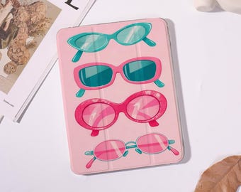 Roze zonnebril iPad-hoesje voor iPad Pro 2025/2024 13" 11", iPad Air 7/6/ 11" 13", iPad Mini 7/6/ 8,3", iPad 8/9/10, iPad A16, aanpasbare hoes