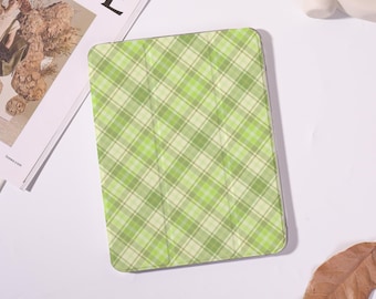 Groen geblokt iPad-hoesje voor iPad Pro 2025/2024 13" 11", iPad Air 7/6/ 11" 13", iPad Mini 7/6/ 8,3", iPad 8/9/10, iPad A16, aanpasbare hoes