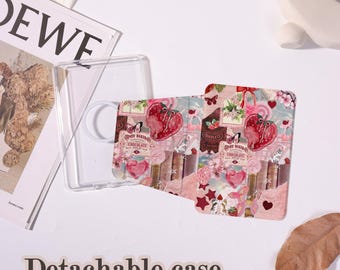 Rosa Collage Magnetische abnehmbare Kindle Hülle für Paperwhite 5/6/7/10/11/12 Kindle 8/10/11/12, MagSafe klare rückseitige Abdeckung, personalisierte Abdeckung