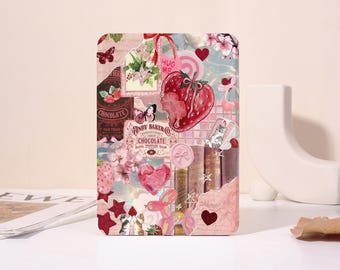 Pink Collage Customizable Case For Kobo Clara Color,Kobo Libra Color,Paperwhite 11 12th,Kindle 2024,Kindle 12th,Kindle Colorsoft,Strap