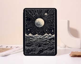 Minimalistische maan aanpasbare hoes voor Kobo Clara Color, Kobo Libra Color, Paperwhite 11 12th, Kindle 2024, Kindle 12th, Kindle Colorsoft, band