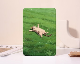 Aanpasbare tas Grassland Cat voor Kobo Clara Color, Kobo Libra Color, Paperwhite 11 12th, Kindle 2024, Kindle 12th, Kindle Colorsoft, band