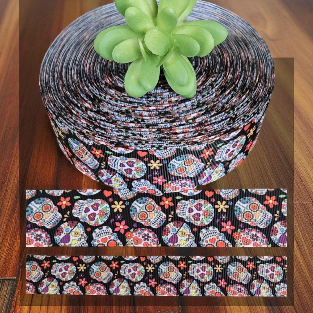 Sugar Skulls Grosgrain Ribbon – 7/8 & 1.5