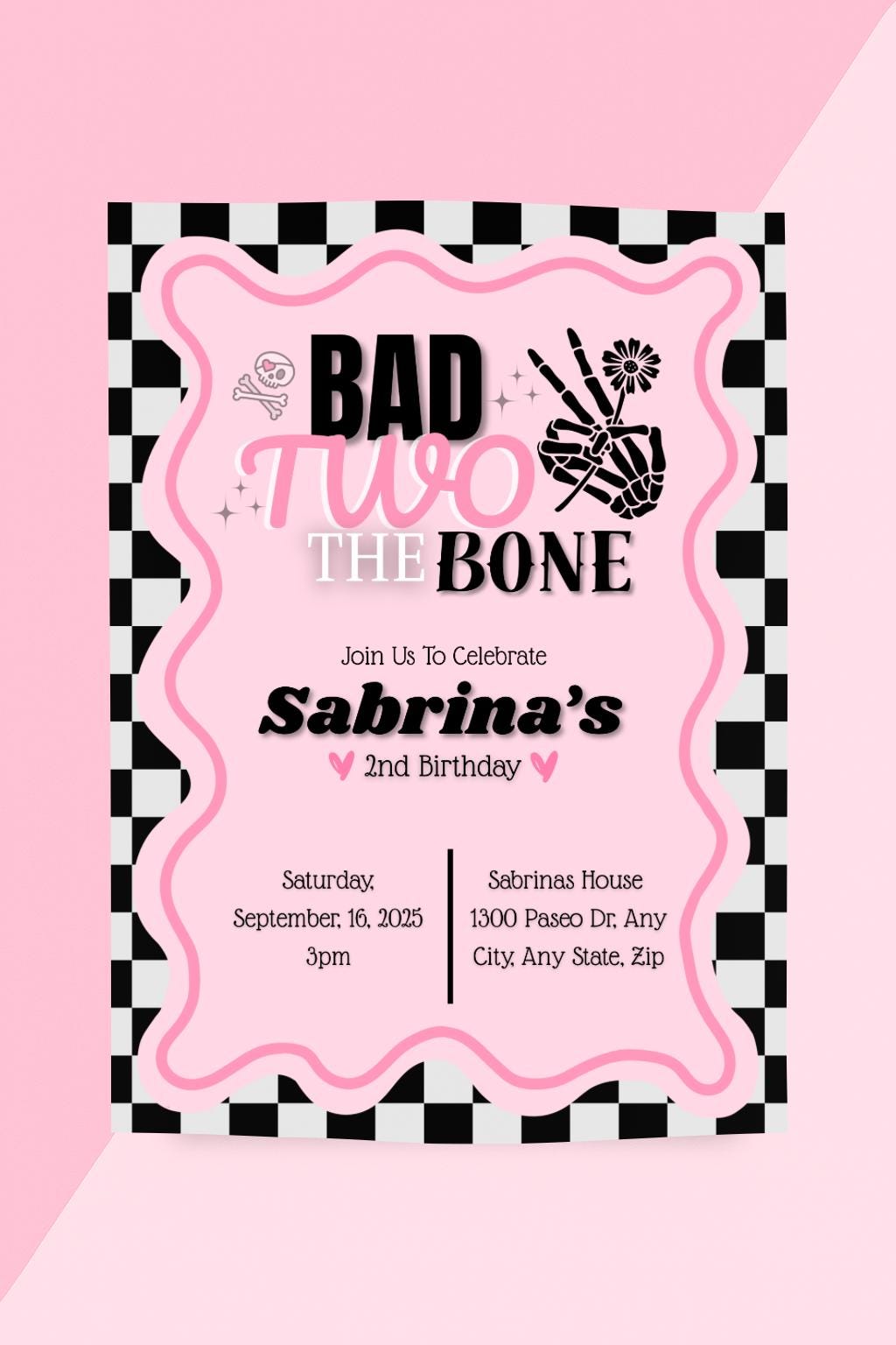 Bad Two the Bone Birthday Invitation | Editable Digital Invite | Two ...