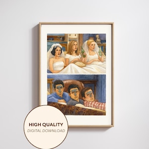 Friends Sitcom Printable Poster: Wedding Dress & Face Mask Scene (Digital Download)