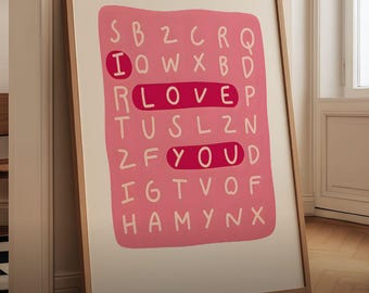 Word Search Love Printable Poster: Valentines Gift Anniversary (Digital Download)