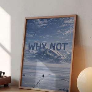 Einsame Nihilist Pinguin Reise druckbares Poster: "Why Not" Surreale Polarlandschaft Inspiriert von Werner Herzog