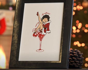 Betty Boop Christmas Retro Printable Poster: Festive Cocktail Glass Decor (Digital Download)