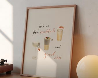 Póster imprimible de cócteles: Arte de carrito de bar para la decoración del hogar