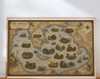 Carte de l’Odyssée d’Homère : Poster à Imprimer — Univers de l’Iliade et de l’Odyssée (Téléchargement Numérique Haute Résolution)