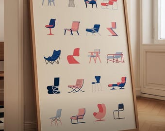Mid-Century Modern Chair Poster: Pastel Retro Art Print (Digital Download)