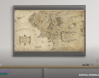 Middle Earth Map Printable Poster: Lord of the Rings and The Hobbit Universe (8K Digital Download)
