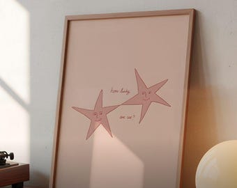 Stars How Lucky Are We Minimalist Printable Poster: Retro Illustration Hand Drawn (Digital Download)