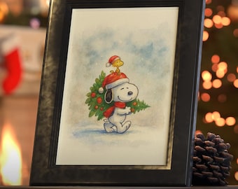 Snoopy Christmas Tree Watercolor Printable Poster (Digital Download)