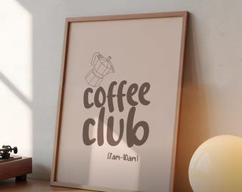 Poster imprimable Coffee Club : illustration de la cafetière Moka pour amateur de café (téléchargement numérique)